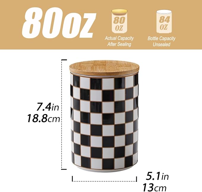 Kitchen Countertop Ceramic Checkered Canisters, Airtight Kitchen Canisters - Image 3