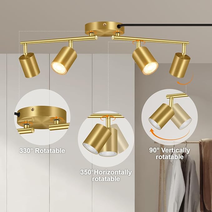 Plug in Track Lighting LED, Track Lighting Fixtures Ceiling Gold, 4-Light - Image 6