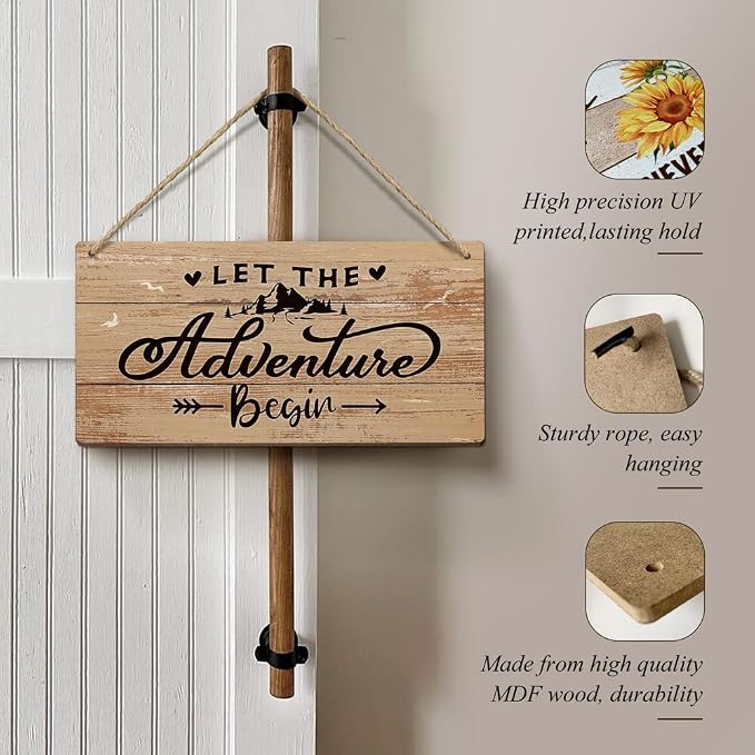Heuhuww Let the Adventure Begin Sign 6”x12”For Cabin Camping Camper Nursery - Image 2