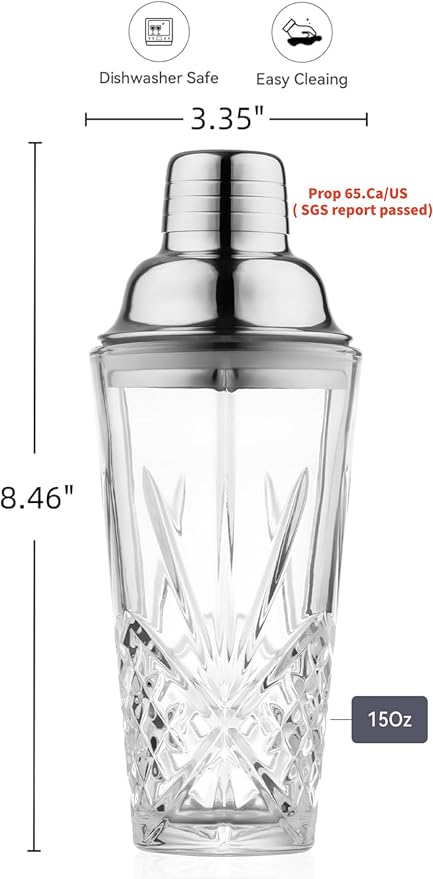 Glass Cocktail Shaker, 15oz Cutting Design - Image 2