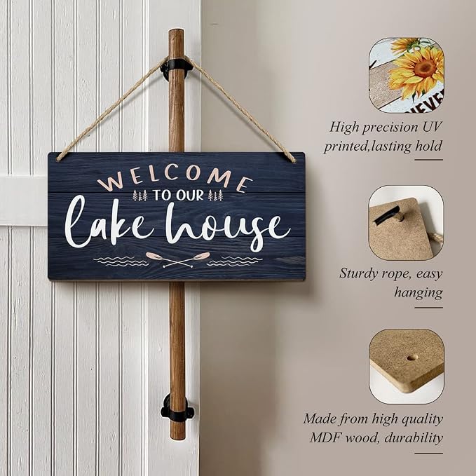 Heuhuww Lake House Decor Sign 6"x12"-Welcome to Our Lake House, Lake Life - Image 2
