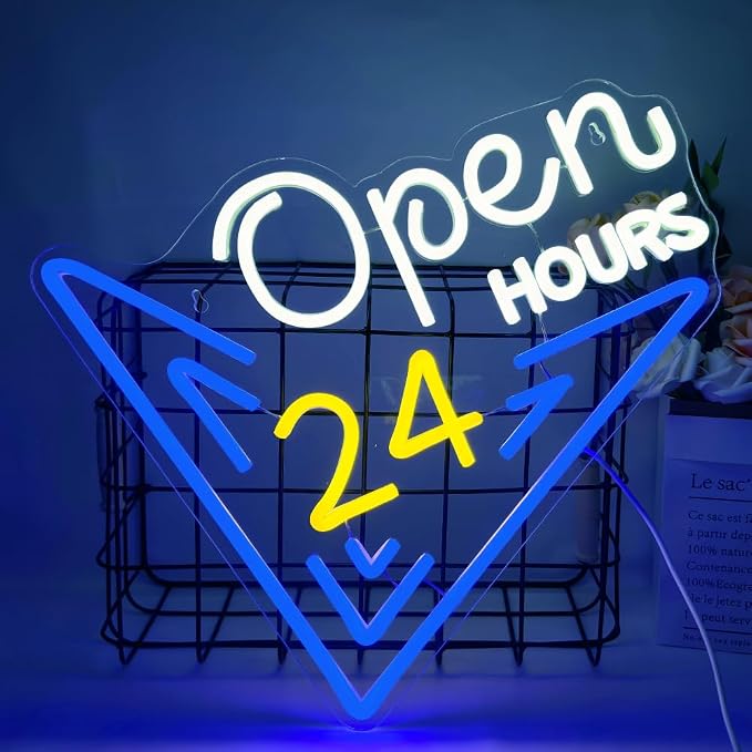 Open 24 Hours Neon Sign, Led Sign, Bar Neon Light Sign, Open 24 Hours Sign Pub by UExnkj-Y