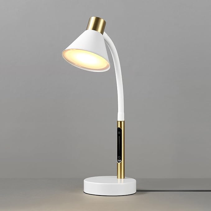 Globe Electric 62000035 15" LED Integrated Desk Lamp, Matte White, Brass Accent - Image 5