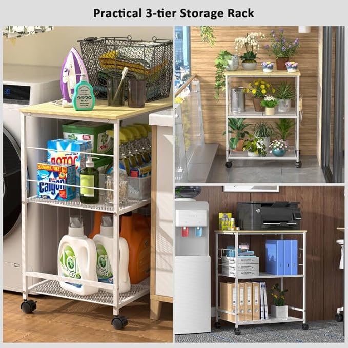 ThreeHio Rolling Kitchen Microwave Cart, 3 Tier Microwave Table Stand - Image 6