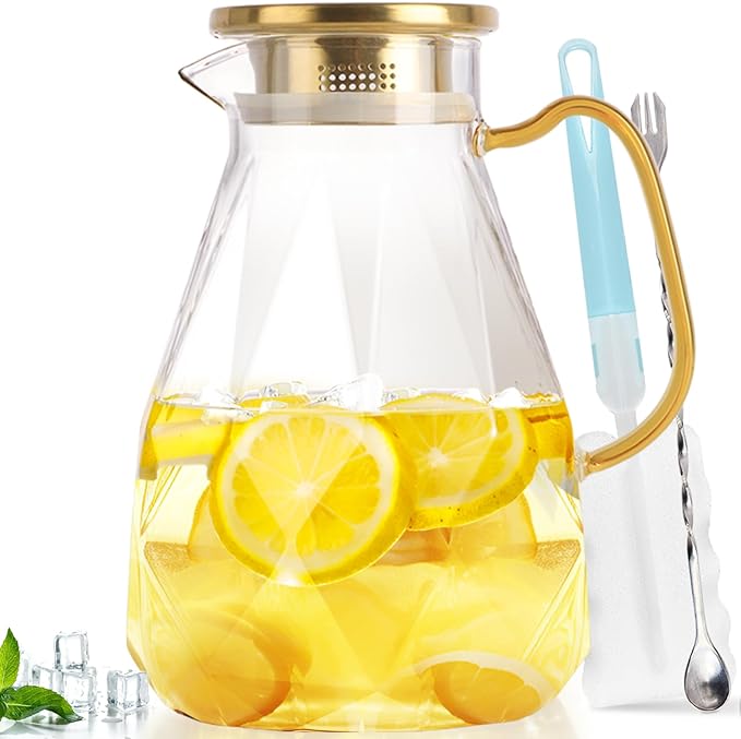 Glass Pitcher, 2.4Liter Water Pitcher by Yirilan