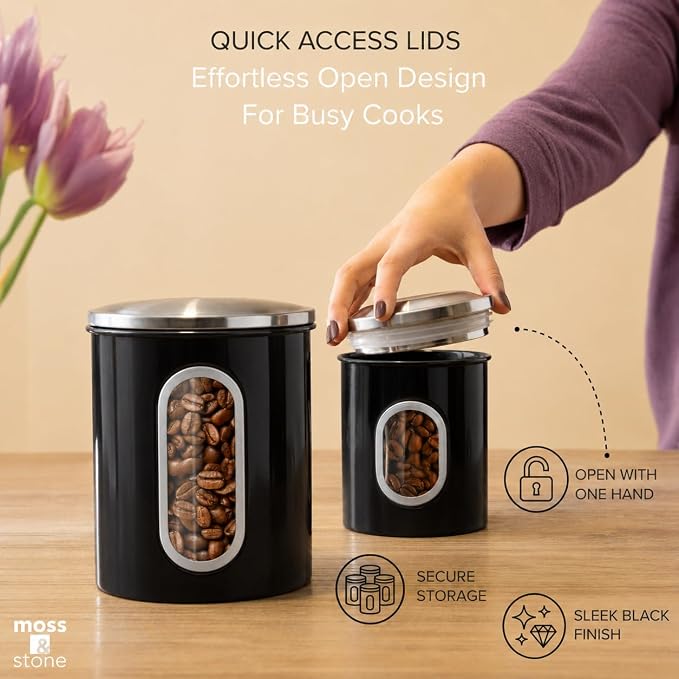 Moss & Stone 3-Piece Black Canisters Sets - Image 4