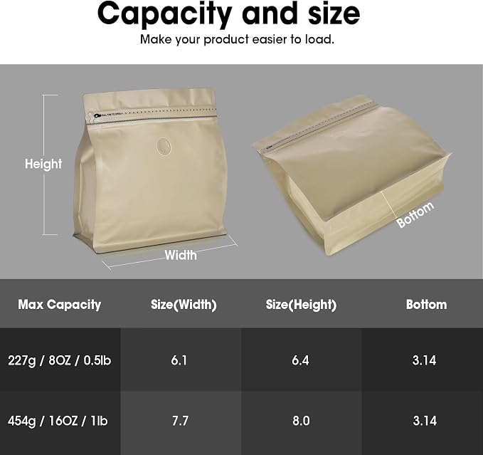 50 Count 8oz Coffee Bags with Valve, 1/2 lb Vented Coffee Beans Packaging Bags - Image 2