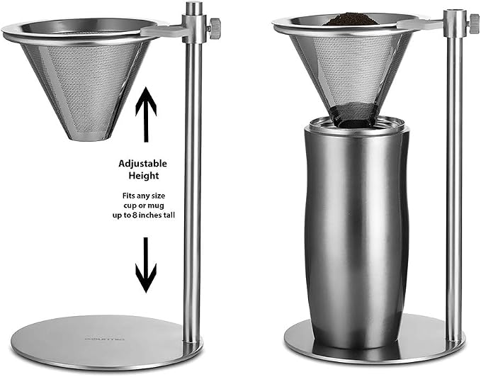 Stainless Steel Adjustable Pour Over Coffee Maker, Adjustable Stand, Double - Image 7