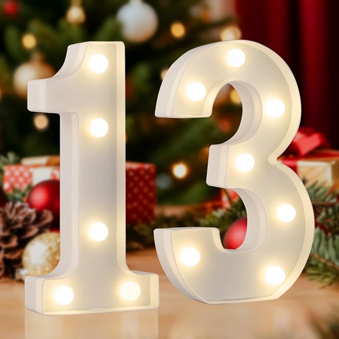 LED Marquee Number 13 Light, 13th Birthday Letter Lights by SKYPHAROS