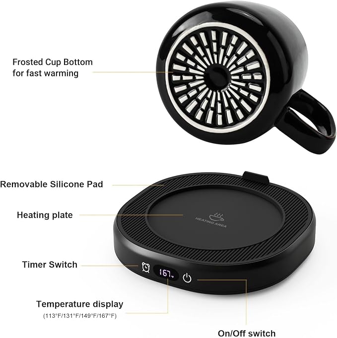 Coffee Mug Warmer & Simple Pure Black Mug Set, Electric Cup Warmer - Image 7