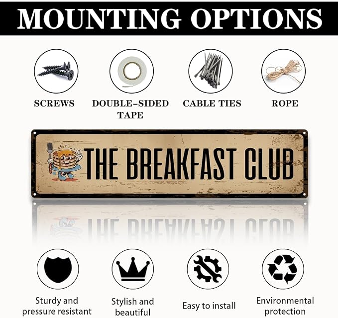 The Breakfast Club Sign, Funny Kitchen Decor, Rusty Metal Tin Signs 15.8x4 - Image 3