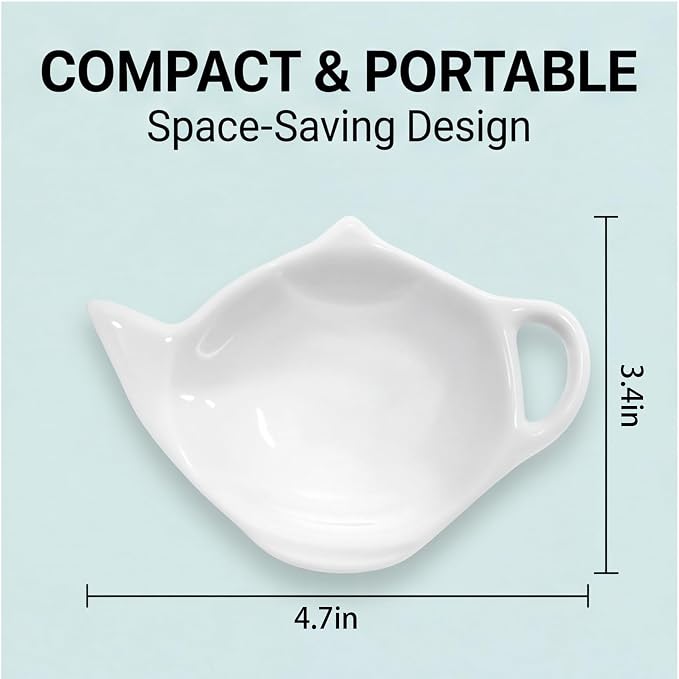 6 Pcs Ceramic Tea Bag Holder Set, Teapot Shaped Tea Bag Rest, Drip Tray - Image 2