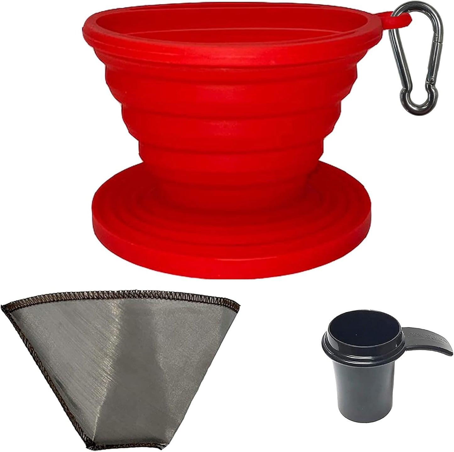GOLDTONE Collapsible Silicone Portable Reusable Coffee Dripper w/Carry Clip & Scoop (Collapsible Pour Over, Frameless Filter & Scoop)