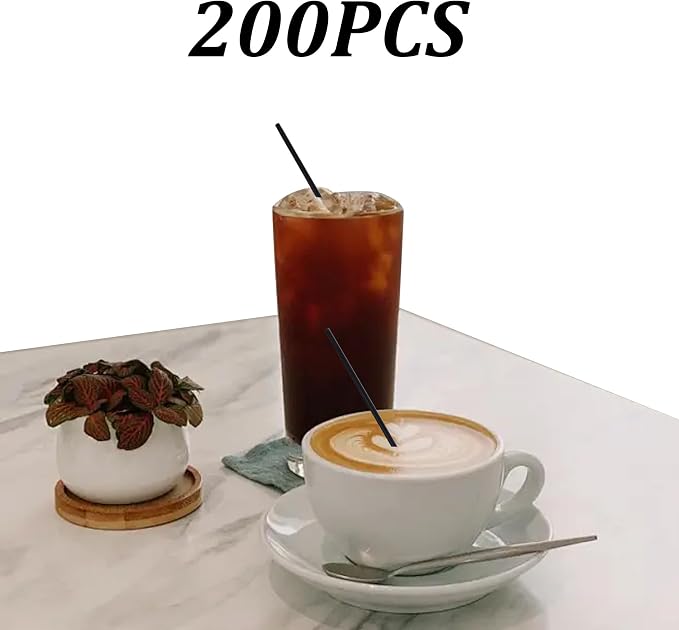 200PCS 5.12 Inch Black Disposable Plastic Drinking Straws, Straight Cocktail - Image 3