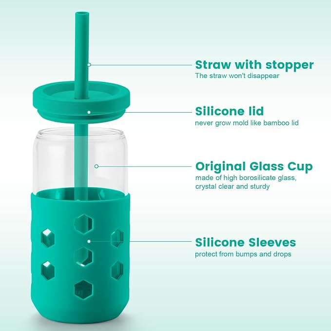 Mrsdry Glass Cups with Lids and Straws, 16oz Drinking Glasses Set with Silicone - Image 2