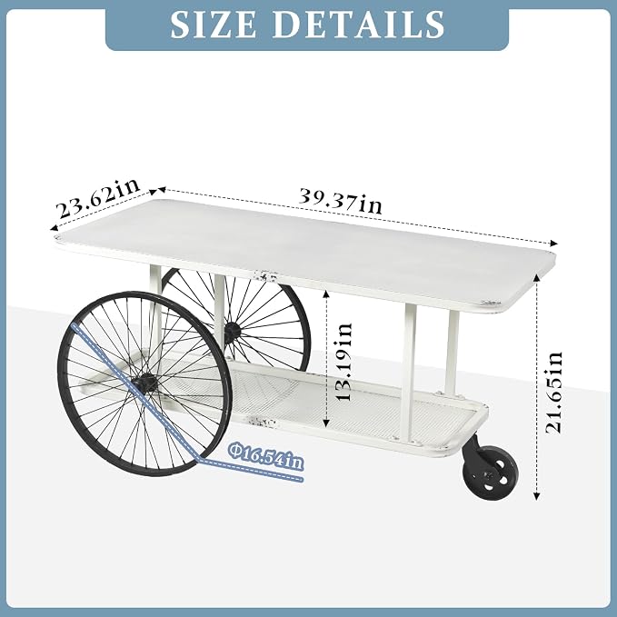 Rustic Mobile Coffee Table for Living Room Industrial Mobile Display Cart - Image 2