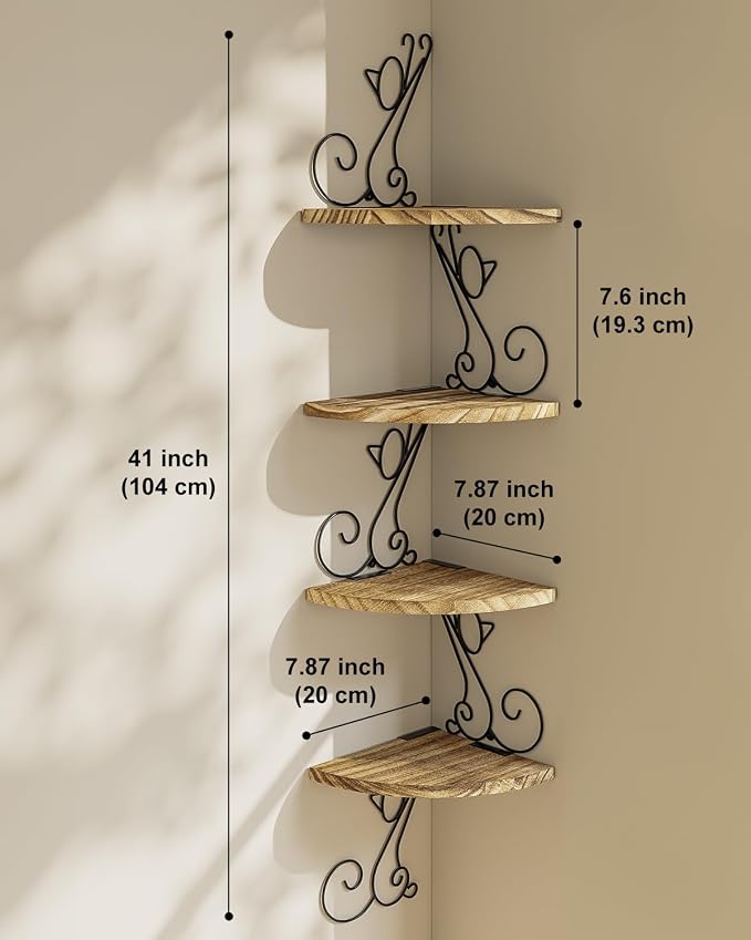 Alsonerbay Wall Mount Corner Shelves 4 Tier Floating Corner Storage Wood - Image 2