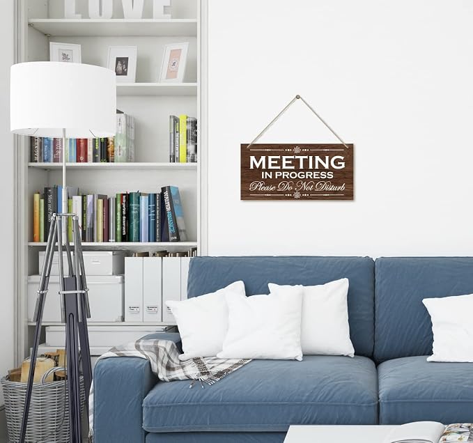 HALUOSI Please Do Not Disturb Wooden Sign, Meeting in Progress, Hanging Printed - Image 5