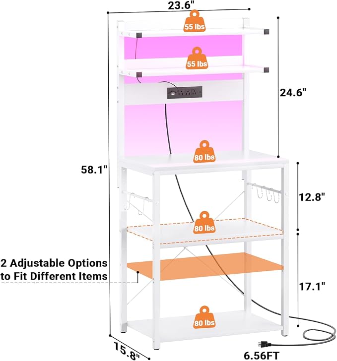 Aheaplus Bakers Rack with Power Outlet, Microwave Stand, 5 Tiers Coffee Bar - Image 7
