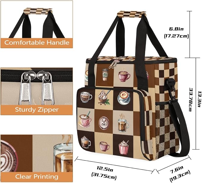Cartoon Coffee Pattern Coffee Maker Carring Bag Travel Carrying Storage Tote - Image 2