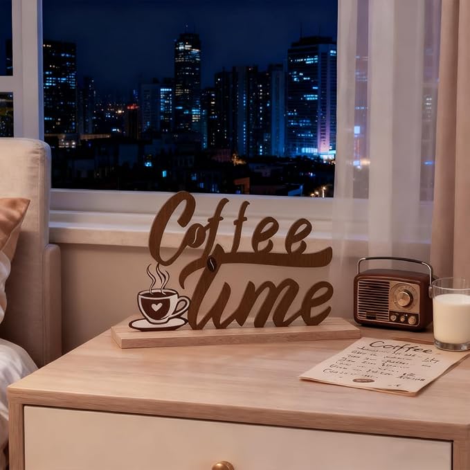 MEETYAMOR Coffee Bars Decor, Wood Metal Coffee Time Sign Decorations - Image 3