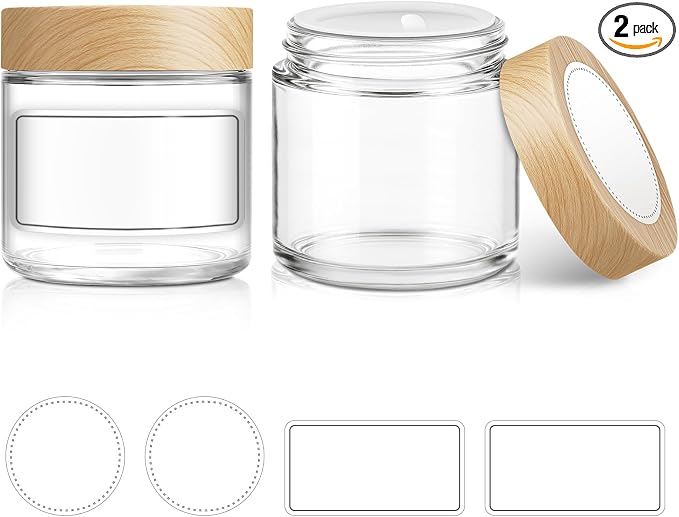 Small Glass Jars with Lids, 4 oz Glass Jars with Plastic Woodgrain Lids & Inner by Tecohouse