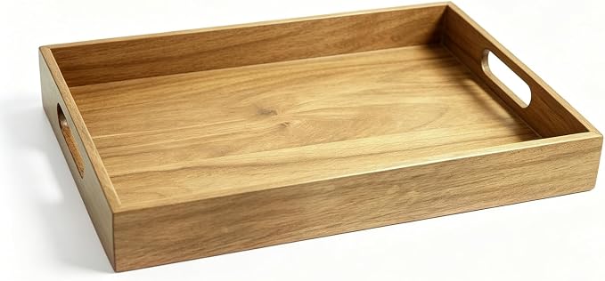 Acacia Wood Serving Tray with Handles, 17 x 12 Inch Large Wooden Tray - Image 9