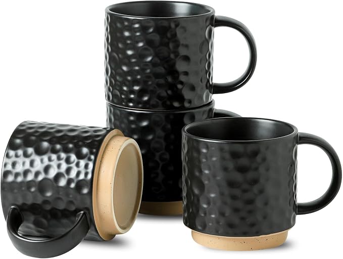Nihow 16OZ Stackable Coffee Mug Set, Large Ceramic Coffee Mug Set of 4 by Nihow