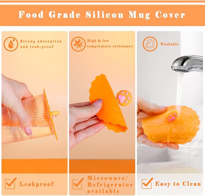 5 Pcs Silicone Cup Lids with Cat Paw Handle - Image 5