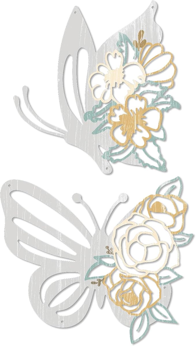 Putuo Decor 2 Pieces Butterfly Metal Wall Decor Floral Iron Wall Sculptures by PUTUODECOR