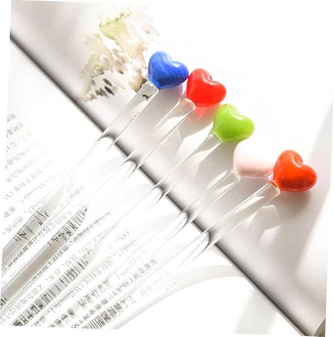 8Pcs Heart Shape Glass Stirring Sticks Set, Colorful Beverage Mixing Rods - Image 4