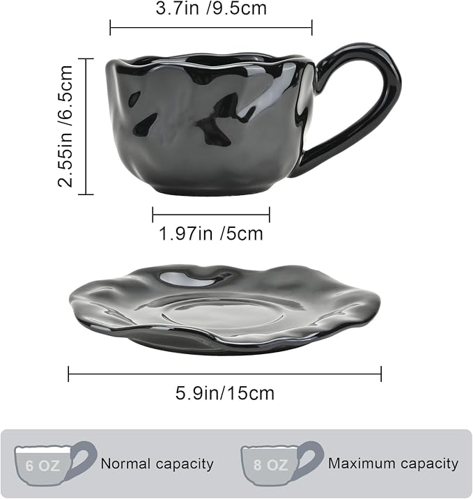 Ceramic Espresso Cups with Saucers 6 oz, Coffe Cups - Image 3