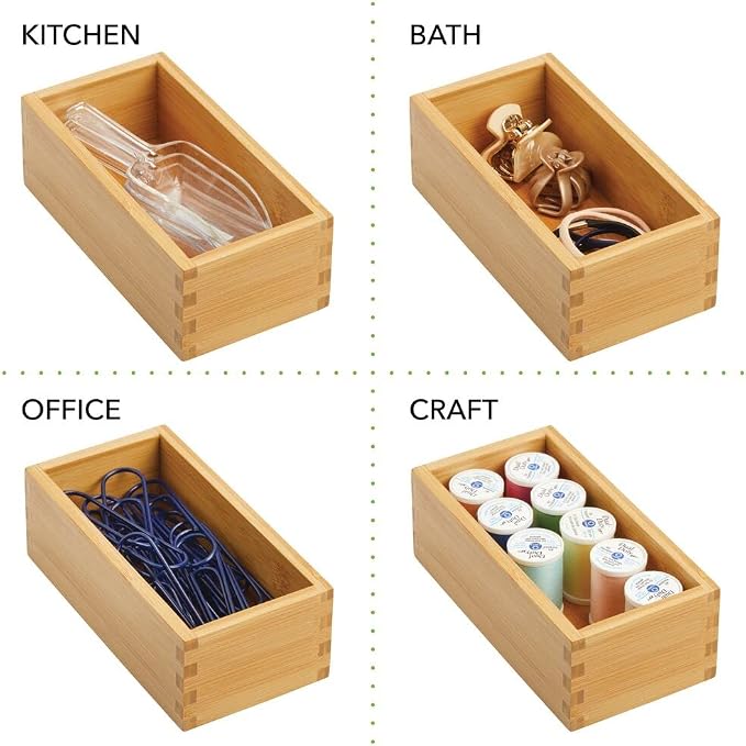 mDesign Bamboo Storage Bin Container, Drawer Organizer Crate Boxes - Image 4