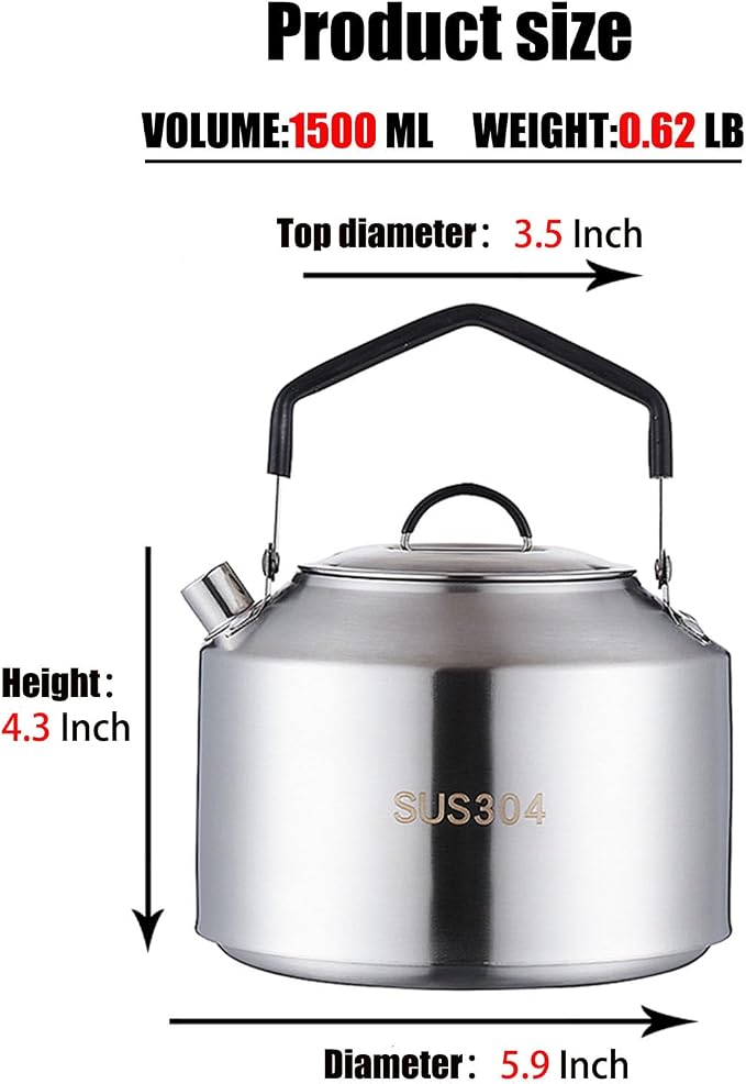 Camping Kettle & 2 Cups, Stainless Steel Camp Kettle – Lightweight Tea Pot - Image 3