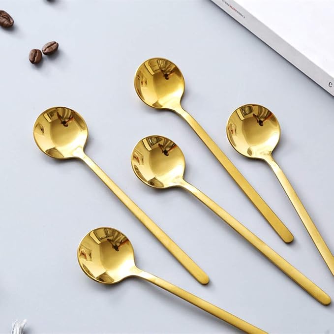 8 PCS Mini Coffee Spoons Teaspoons 5.3-Inch Matte Gold Frosted Handle Stainless - Image 3