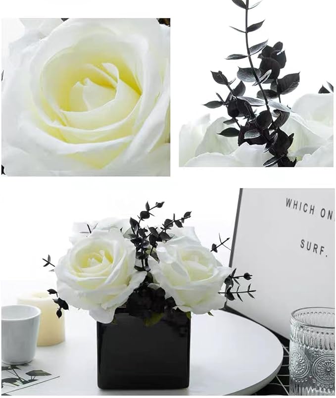 LADADA Artificial Flowers with Small Ceramic Vases | Roses in Vases Plastic - Image 4