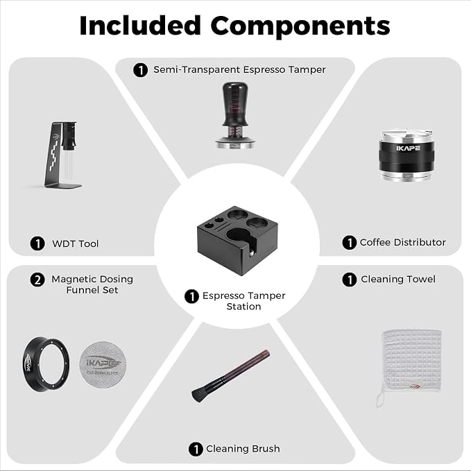 IKAPE 53MM Black Espresso Tool Set 8 IN 1, Coffee Tamper, Distributor, Magnetic - Image 3
