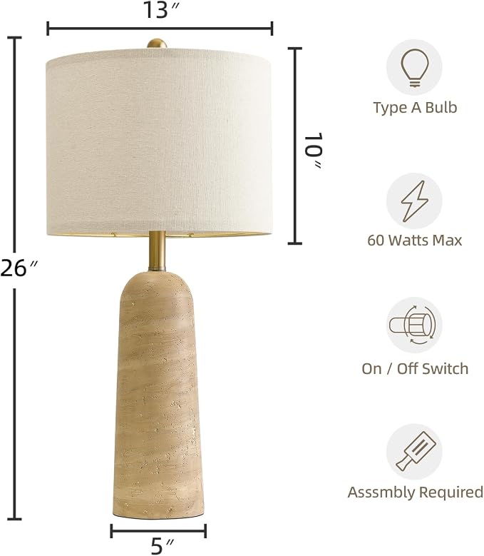 BOBOMOMO Modern Table Lamp Set of 2, Warm Beige Resin Lamp - Image 4
