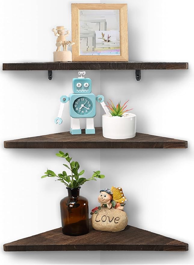 Joiishom Corner Wall Shelf Set of 3, Floating Corner Shelves, Rustic Wood Wall by JoiishomMakeLifeBetter