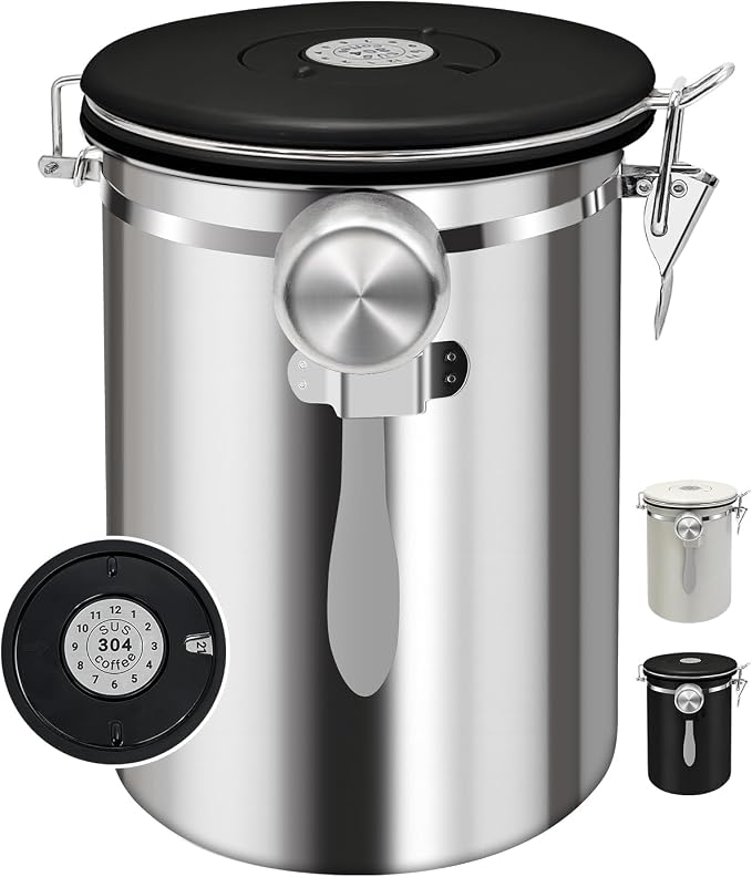 2.8L Airtight Vacuum Coffee Canister, Stainless Steel Storage Container by DTXIAQIAO