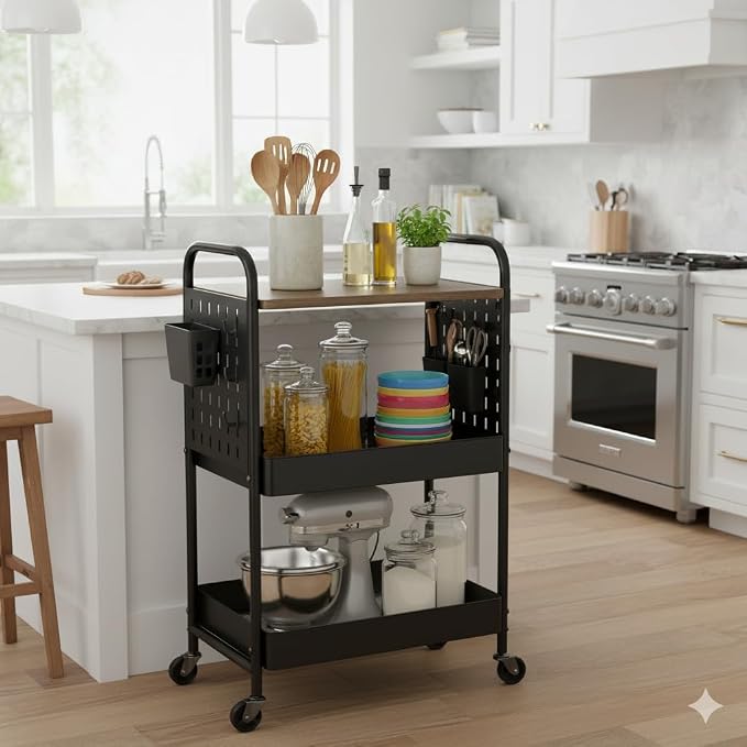danpinera 3 Tier Rolling Cart, Metal Storage Cart - Image 5