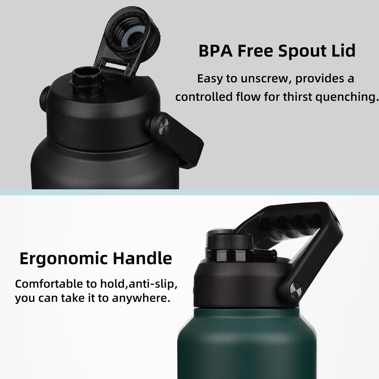BJPKPK 87oz Insulated Water Bottle, Dishwasher Safe 2/3 Gallon Water Bottle with Ergonomic Handle, BPA Free Leak Proof Water Jug, Stainless Steel Metal Water Bottle with Anti-slip Bottom,Vast