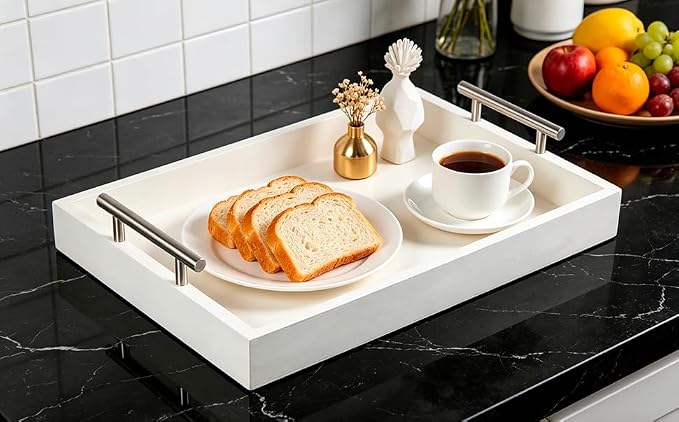 Serving Tray 16.5“X 13“ Deluxe Wooden Ottoman Food Tray - Image 5
