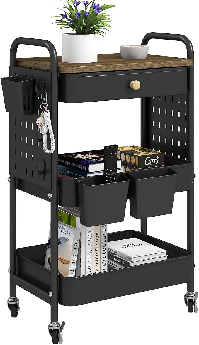 danpinera 3-Tier Rolling Cart, Metal Rolling Storage Cart by danpinera