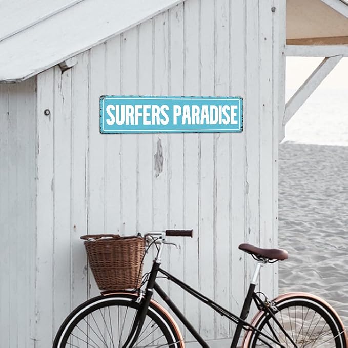 Surfers Paradise Light Blue Tin Sign Vintage Metal Sign Retro Wall Art Poster - Image 5