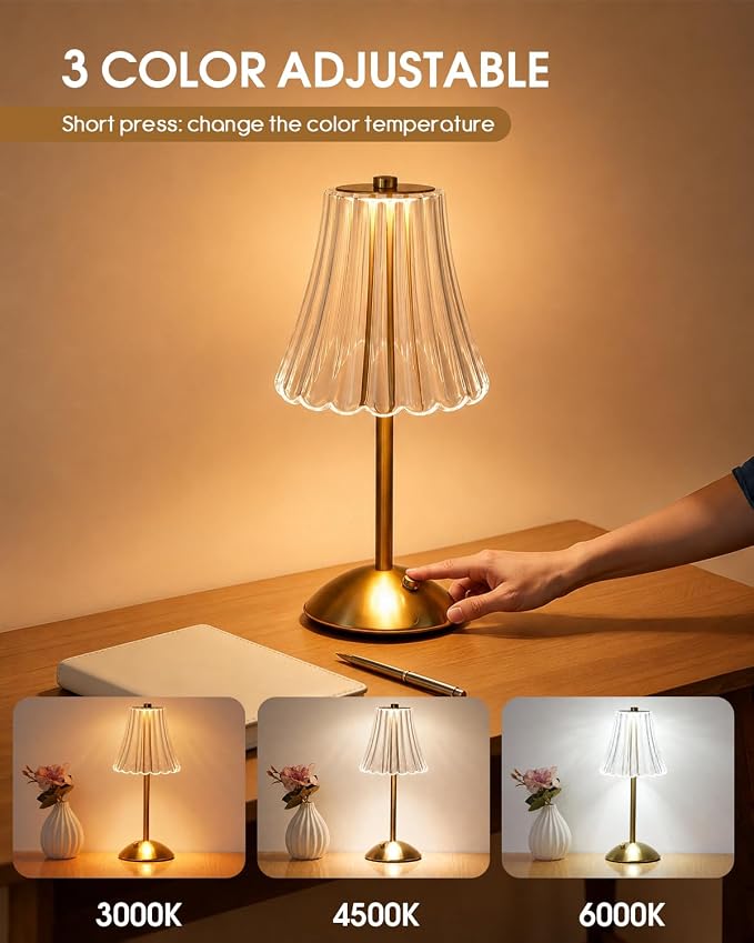 Nusogon Rechargeable Cordless Table Lamp, Touch Control Crystal Desk Lamp - Image 2