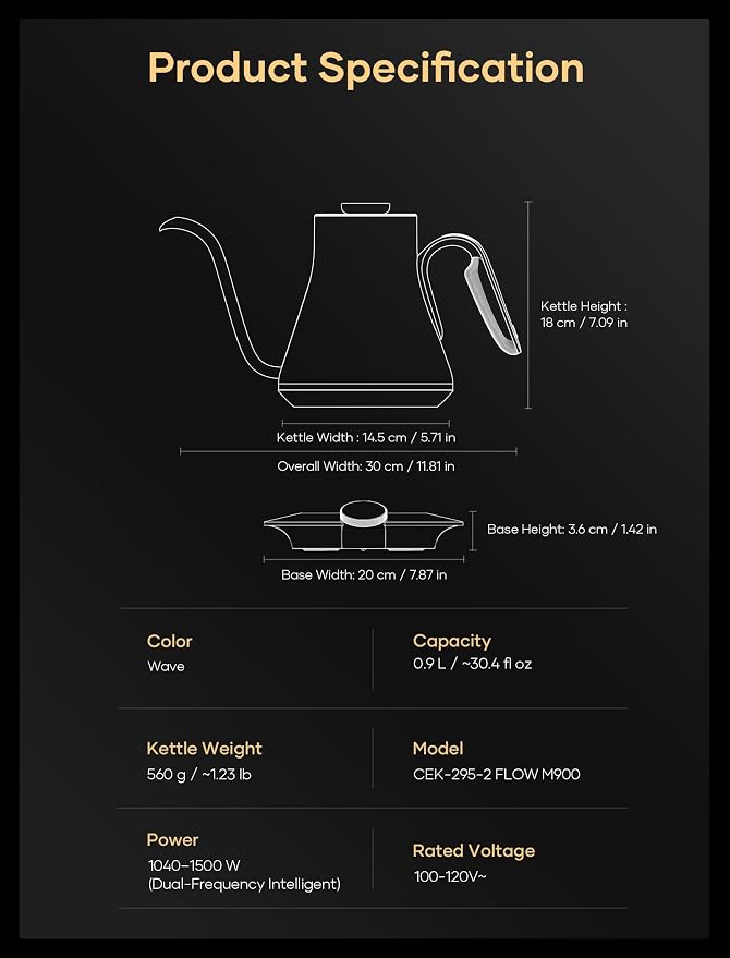 Cocinare Gooseneck Electric Kettle, ±0.5°F Precise Temperature Control - Image 9