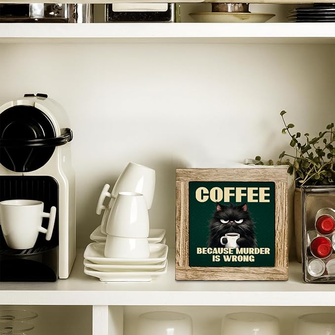 Black Cat and Coffee Wooden Decor, Funny Coffee Sign, Funny Cat Decor Sign - Image 5