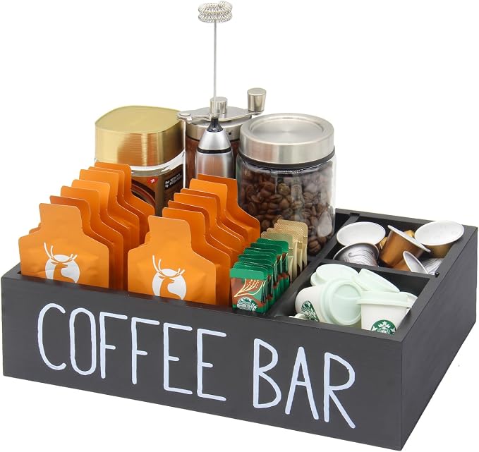 Coffee Station Organizer with Removable Dividers Disposable Cup Holder Wooden by Bokelai