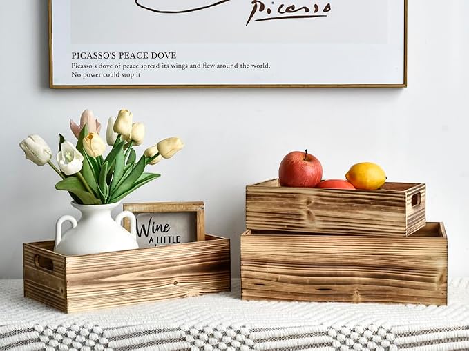 Set of 3 Wooden Boxes for Storage Small Crates for Display and Organizing - Image 2